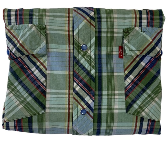 Levi’s Pearl Snap Shirt Mens Size L Long Sleeve Pockets Green Plaid - Picture 10 of 10